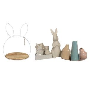 Target Wire bunny tray, ceramic bunnies and garland